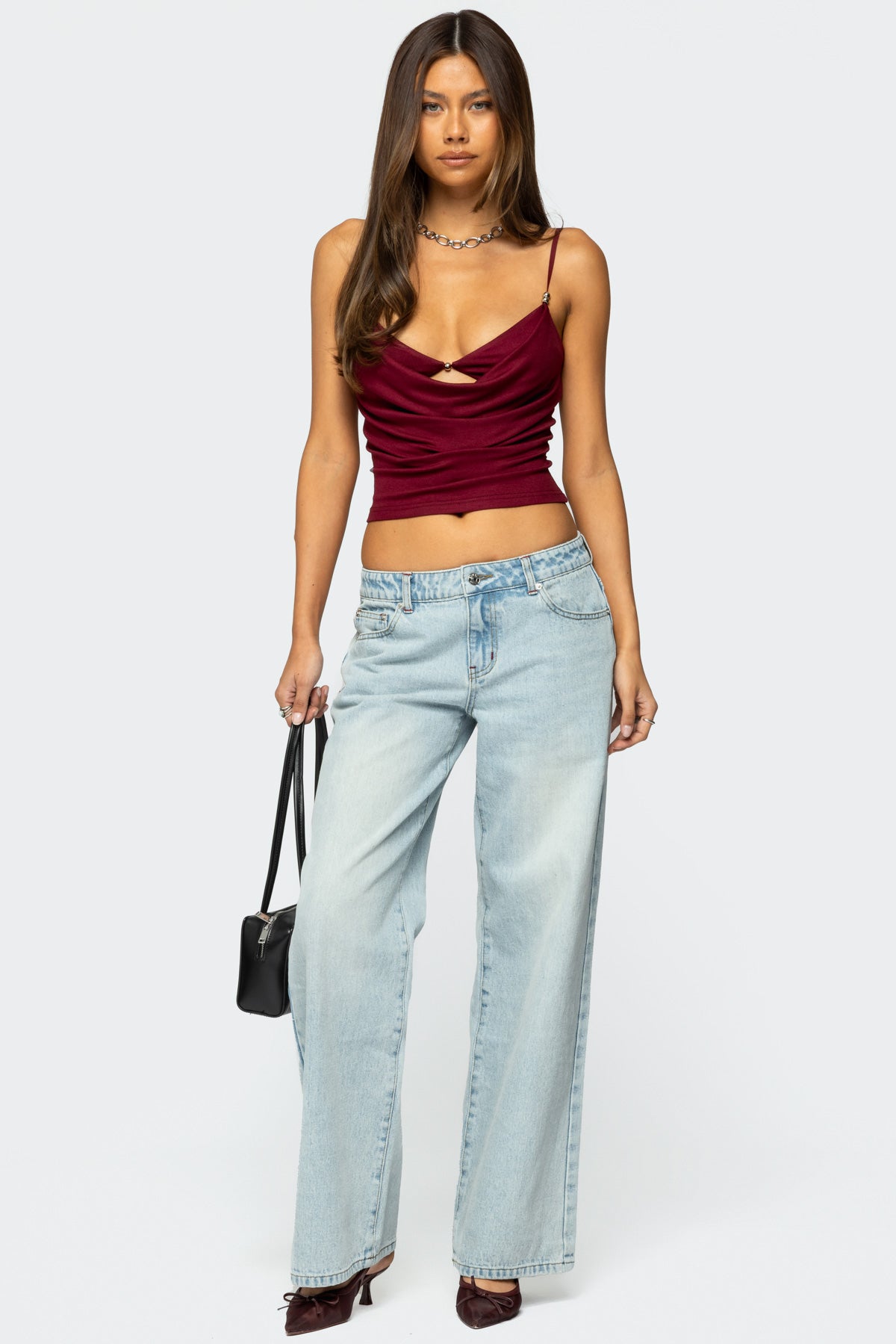Layered Bra Cowl Neck Top