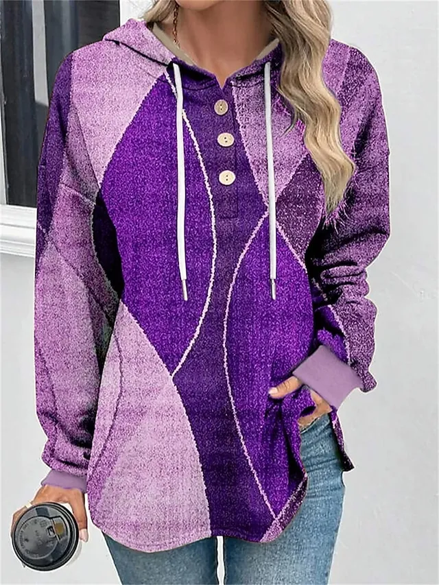 Women's Hoodie Sweatshirt Pullover Basic Button Drawstring Yellow Red Blue Color Block Casual Sports Hoodie Long Sleeve Top Micro-elastic Fall & Winter