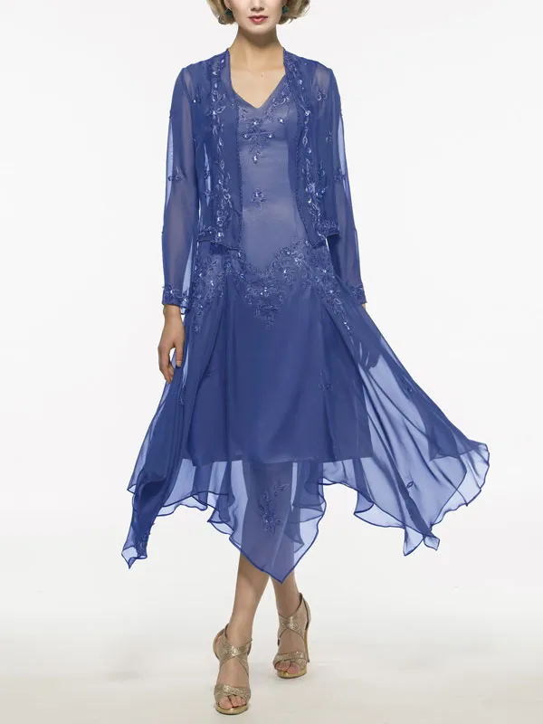 Embroidery Asymmetry Mother of the Bride Dress with Jacket