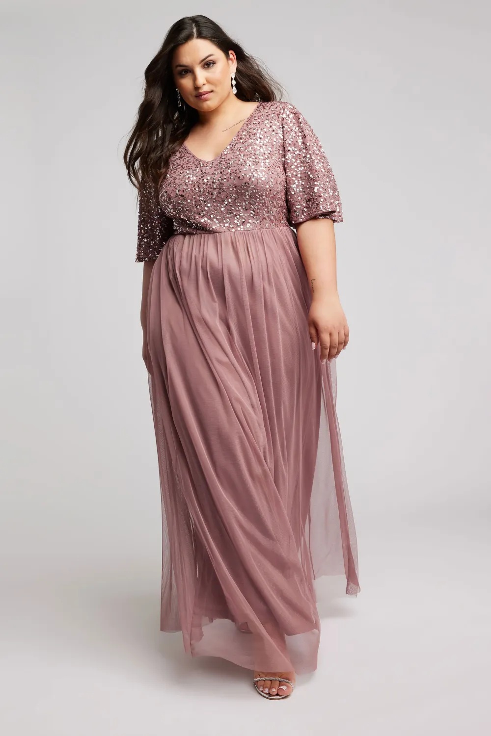 LUXE Curve Pink Embellished Maxi Dress