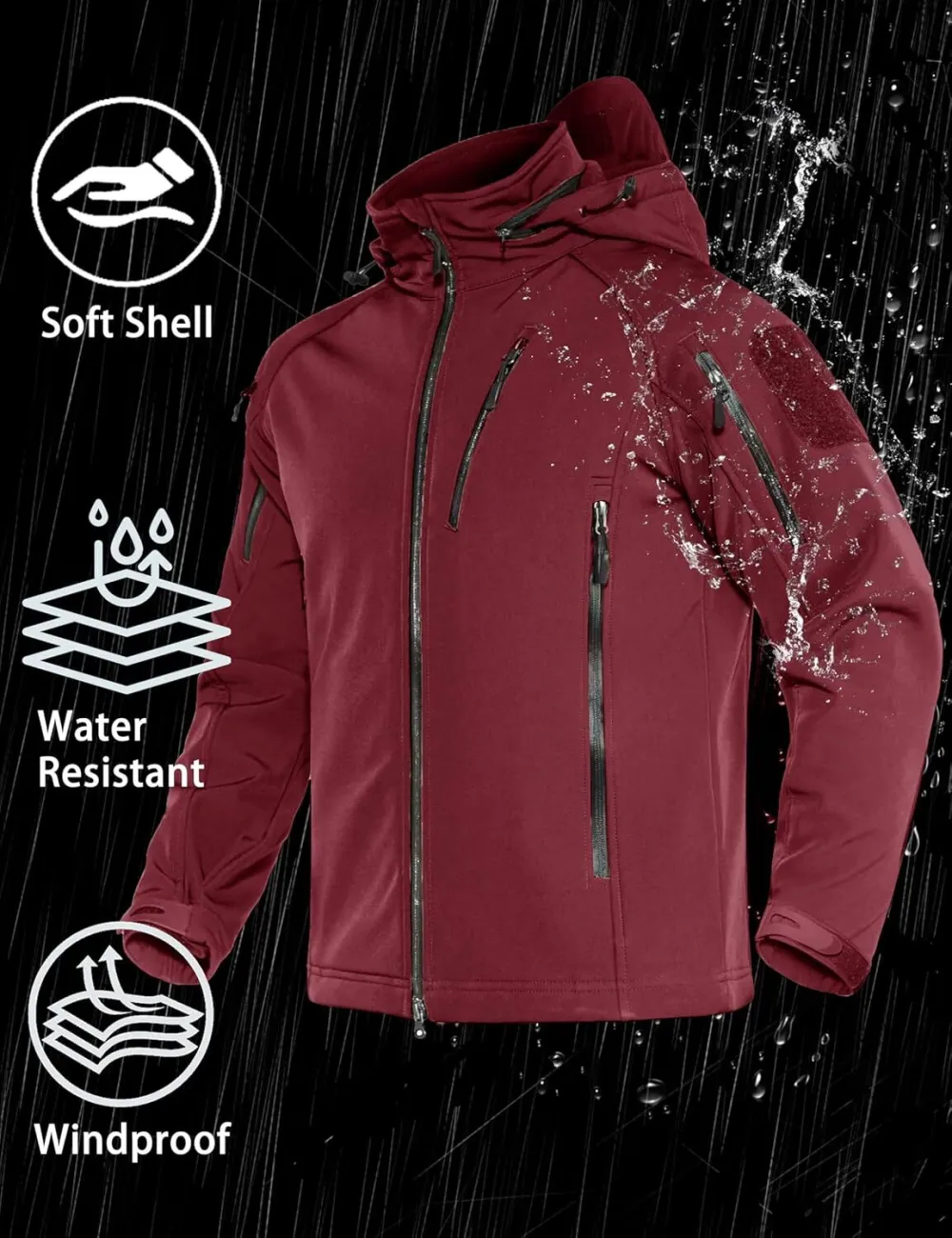 Men's Tactical Jacket 8 Pockets Water Resistant Jacket Softshell Fleece Lined Jacket Winter Coats Ski Jacket