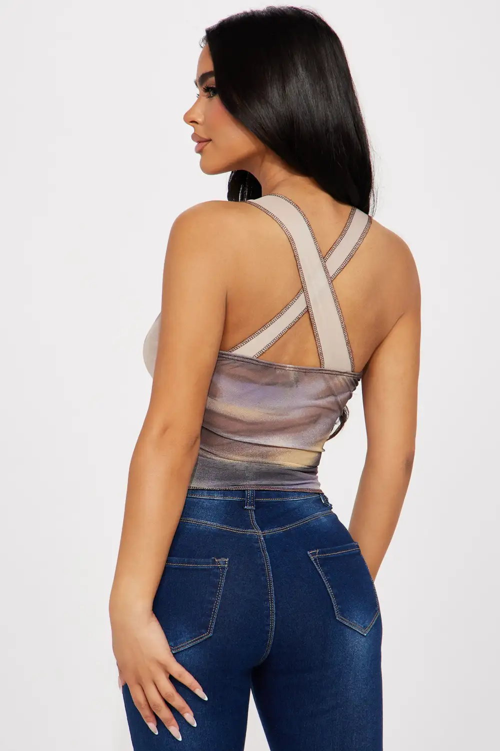 Scenic Route Mesh Top - Taupe/combo