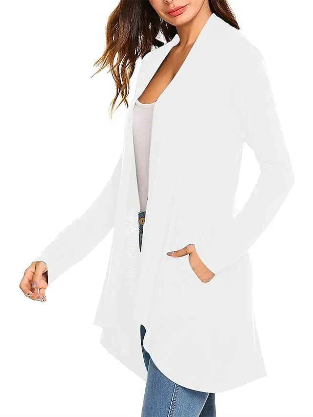 Women's Cardigan Sweater Open Front Ribbed Knit Knit Pocket Summer Fall Outdoor Daily Weekend Stylish Casual Soft Long Sleeve Solid Color Black White Wine S M L