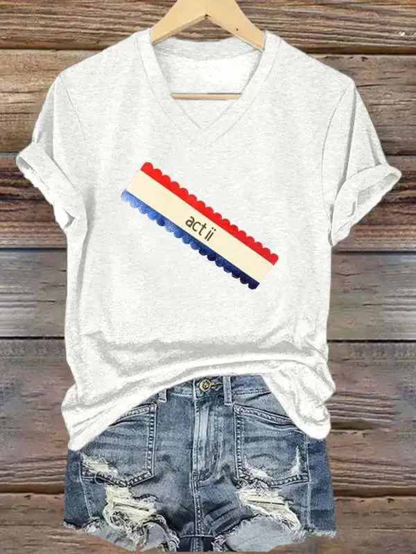 V-neck Retro Country Western Music Act ii Print T-Shirt