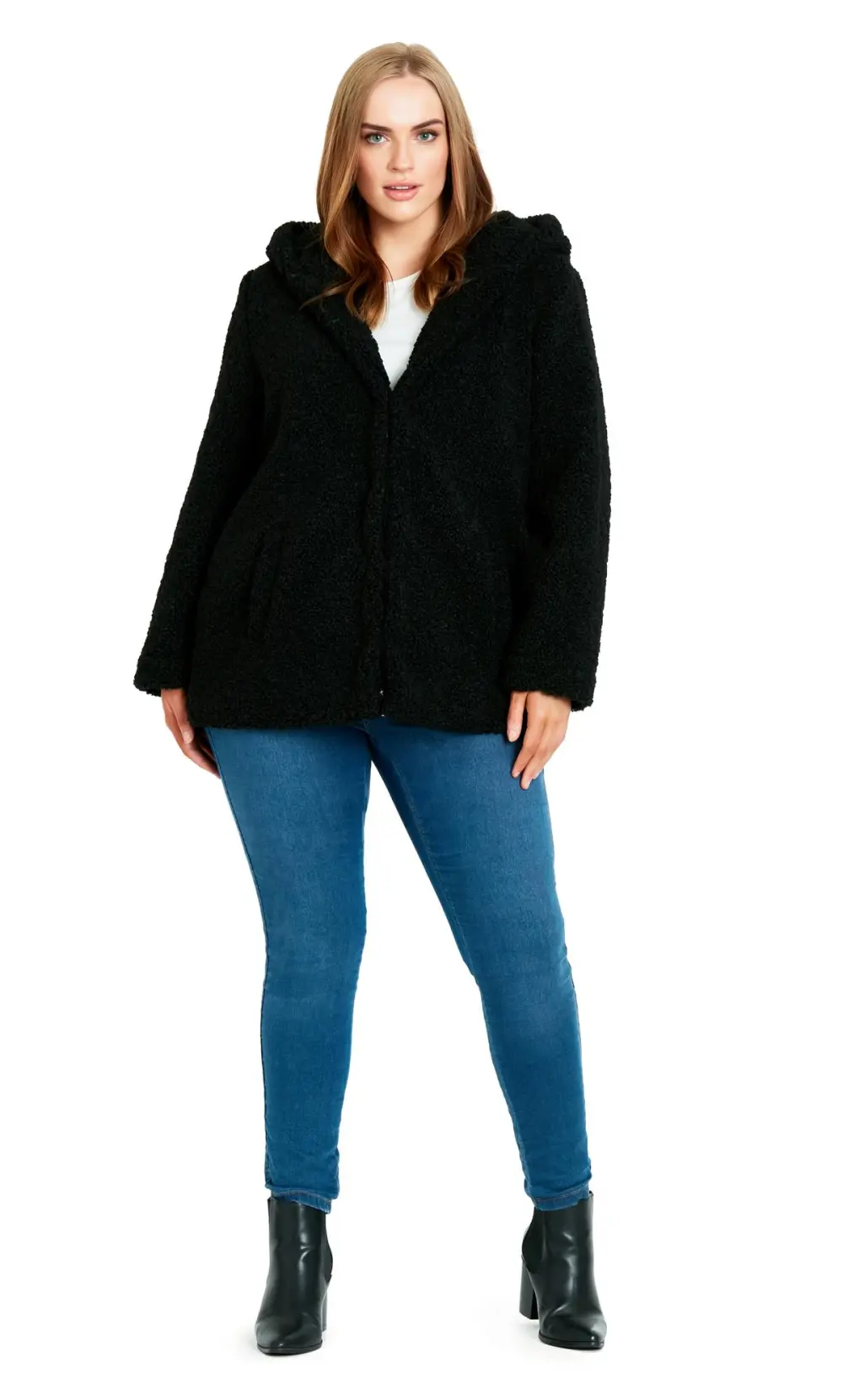 Evans Black Teddy Hooded Jacket