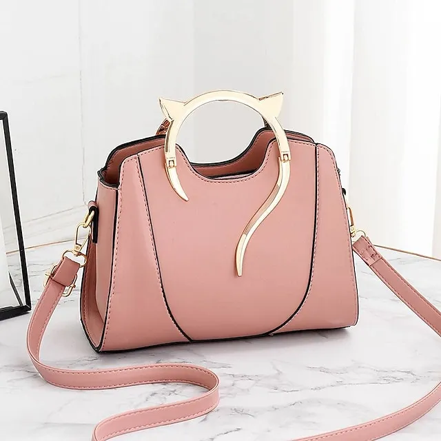Women's 2022 Handbags Top Handle Bag PU Leahter Daily Going out White Black Pink Light Green