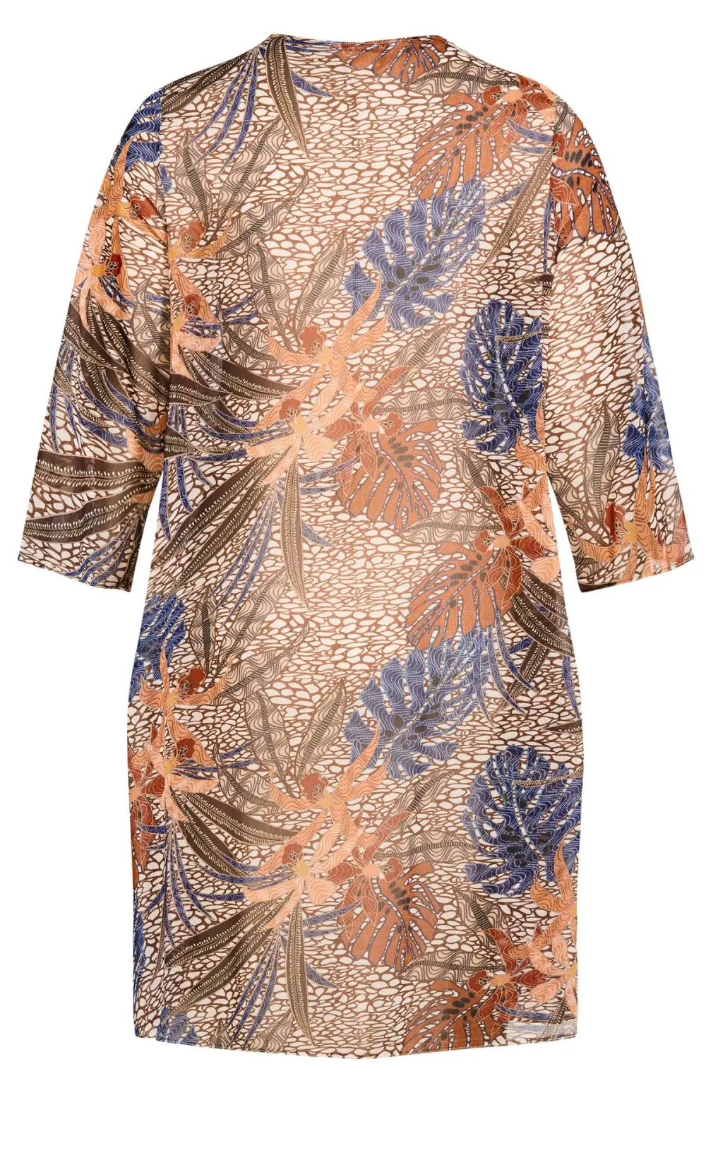 Evans Beige & Blue Palm Print Kimono