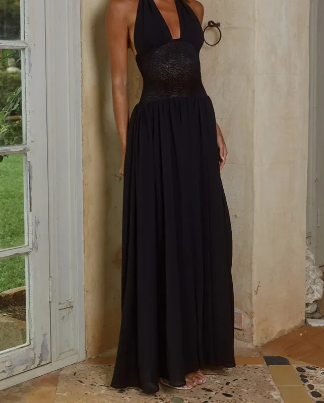 Plunge Halter Open Back Maxi Dress