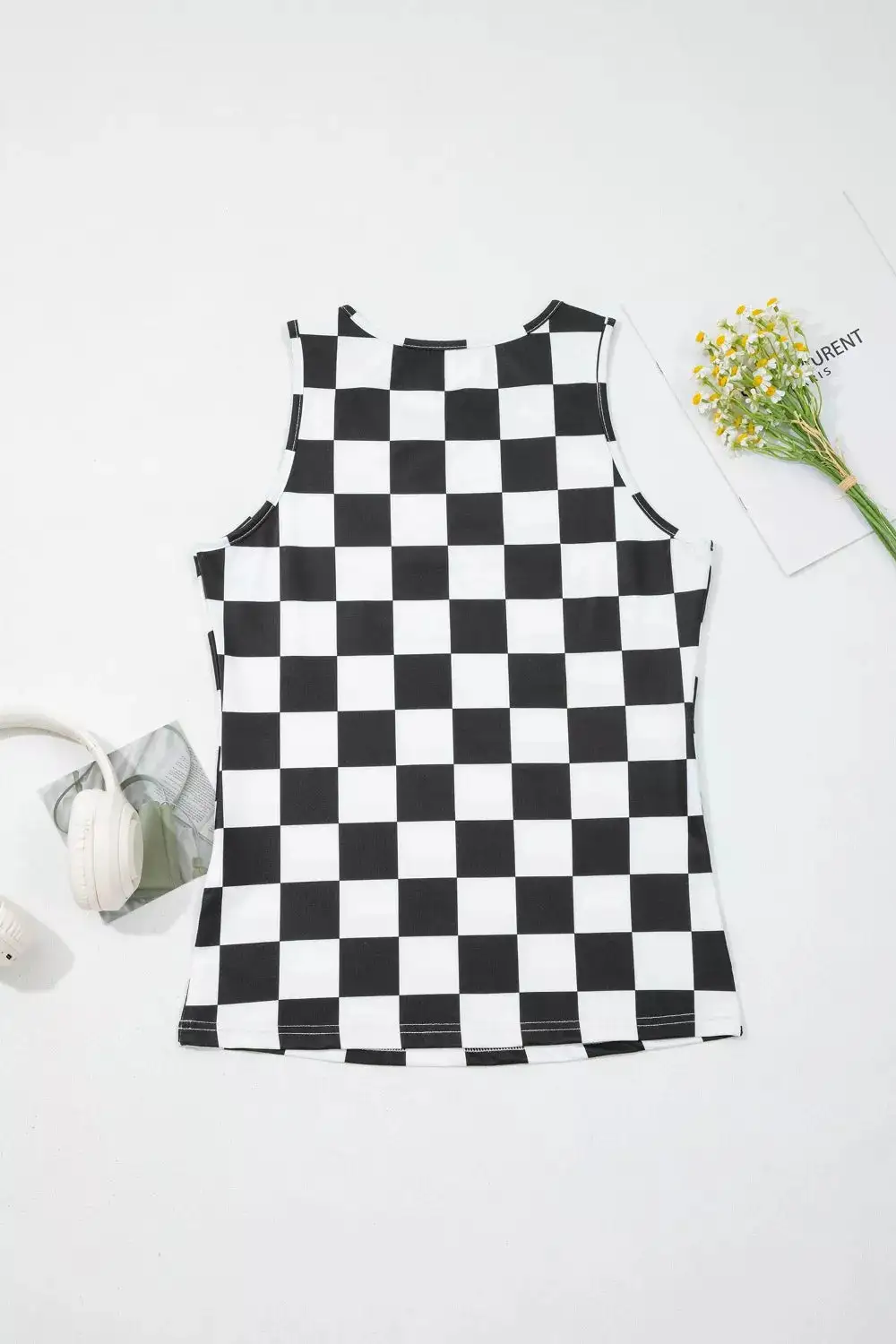 Checkerboard Printed Slim Tank Top