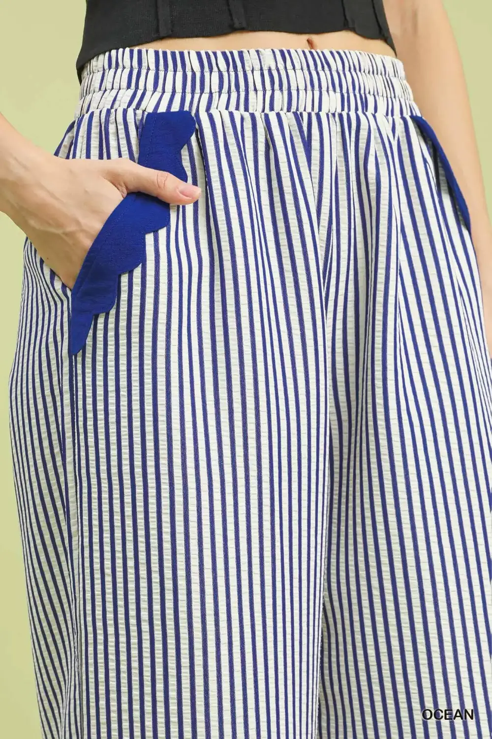 Stripe Scallop Hem Wide Leg Pants