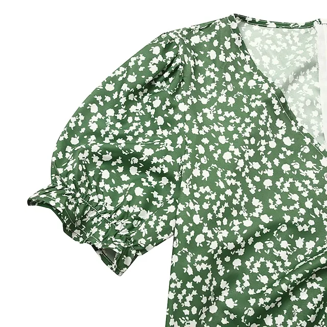 Women's Casual Dress Wrap Dress Floral Dress Floral Button Print V Neck Midi Dress Fashion Classic Daily Holiday Short Sleeve Regular Fit Black Dark Red Yellow Summer Spring S M L XL XXL