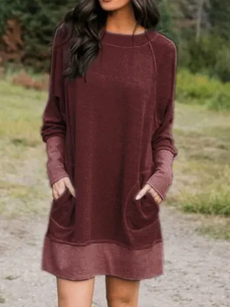 Cotton-Blend Long Sleeve Casual Knitting Tunic Dress