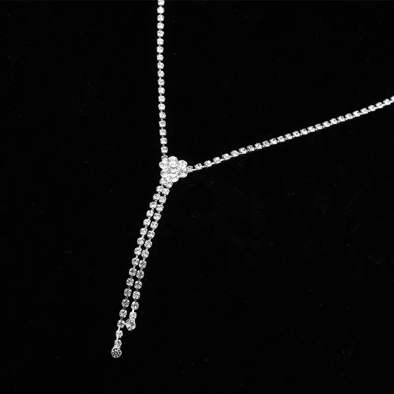 Rhinestone Tassel Drop Earrings Necklace Bracelet Set