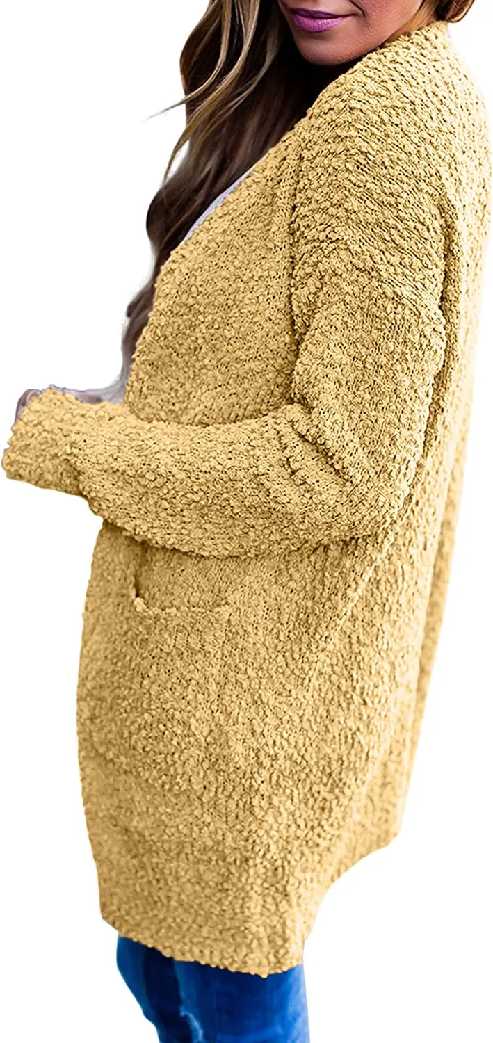 Women's Long Sleeve Soft Chunky Knit Sweater Open Front Cardigans Outwear Coat