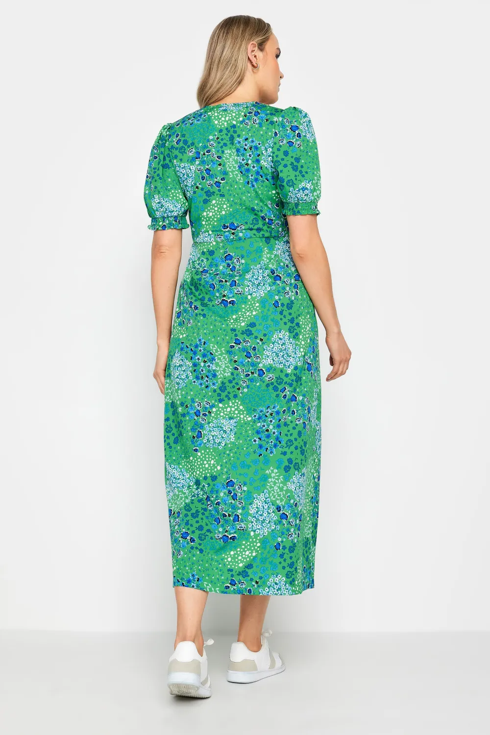 LTS Tall Green Ditsy Floral Print Button Through Midaxi Dress