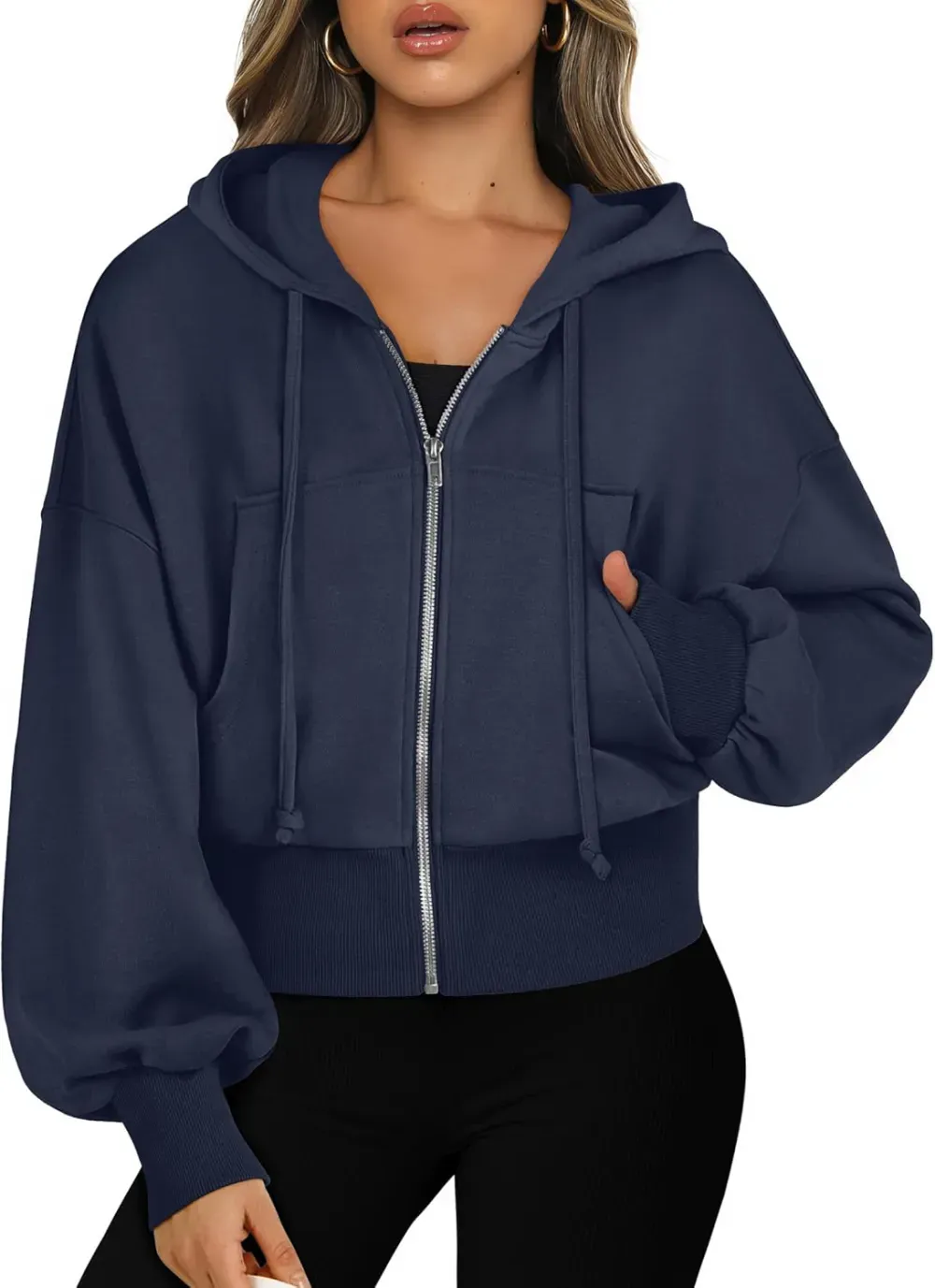 Women's Zip Up Hoodies Cropped Sweatshirts Full Zip Jackets Casual Fashion Fall Outfits Winter Clothes