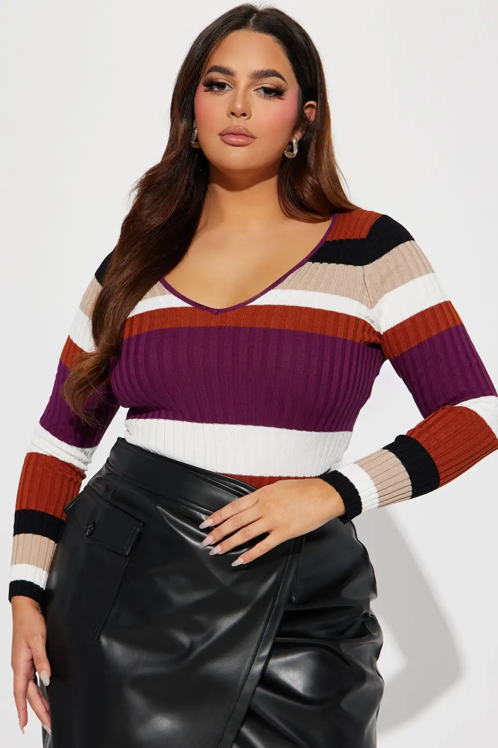 Kallan Knit Striped Sweater Top - Purple/combo