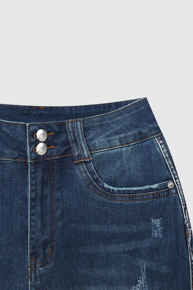 Ripped Roll Up Hem Capris Jeans