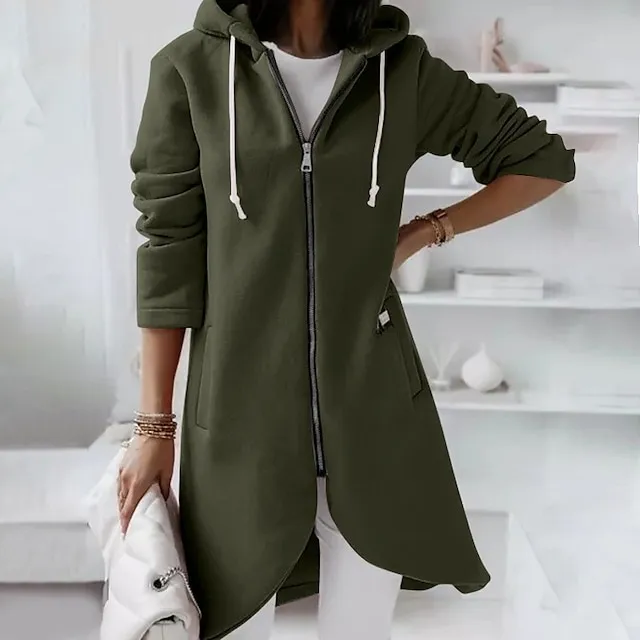 Women's Zip Hoodie Sweatshirt Fleece Sports Streetwear Pullover Pocket Drawstring Zip Up Black Pink Red Solid Color Street Casual Hoodie Long Sleeve Top Fleece lined Micro-elastic Fall & Winter