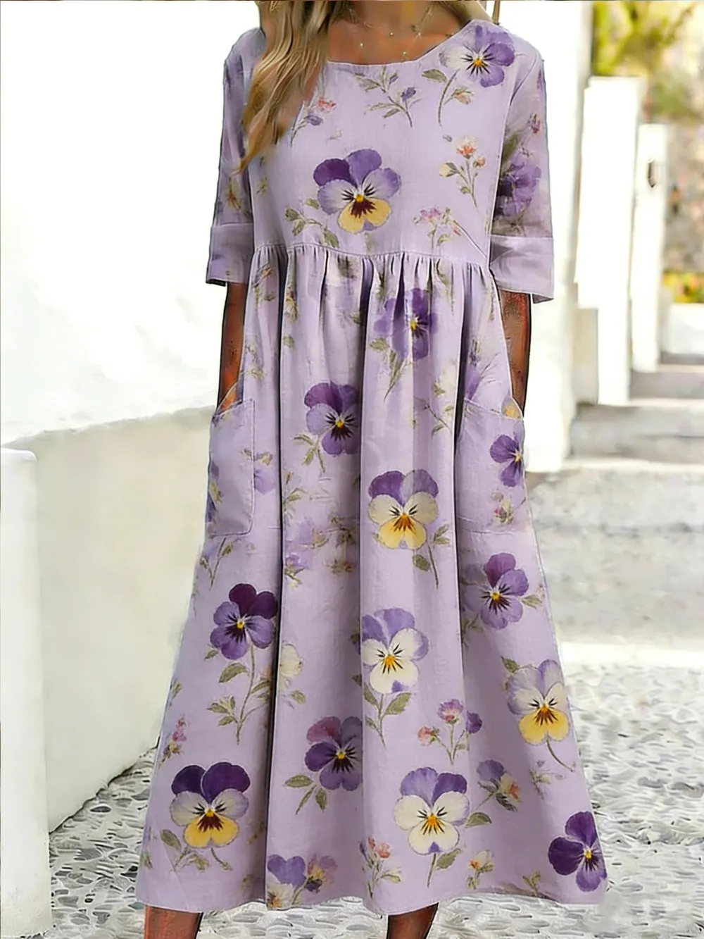 Women's Retro Purple Floral Print Dress