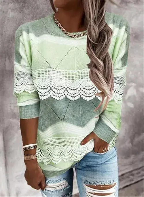 Round Neckline Color Block Casual Regular Sweaters