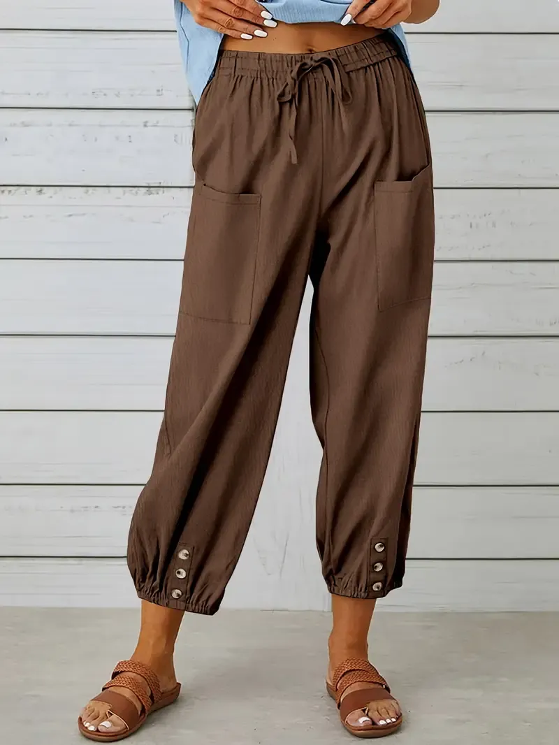 Wide Leg Capri Pants with Drawstring Waist, Loose Casual Women's Pants