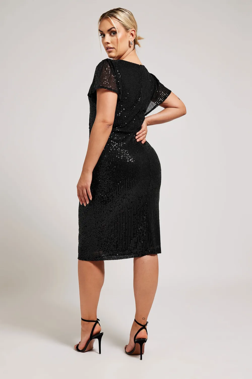 YOURS LONDON Curve Black Sequin Embellished Wrap Dress
