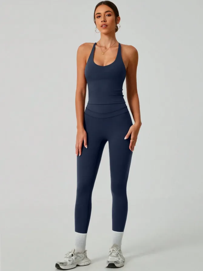 Women's Crisscross Back Tank & High-Waist Butt-Lift Leggings Set