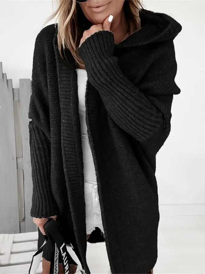 Solid Color Stitching Mid-Length Hooded Coat