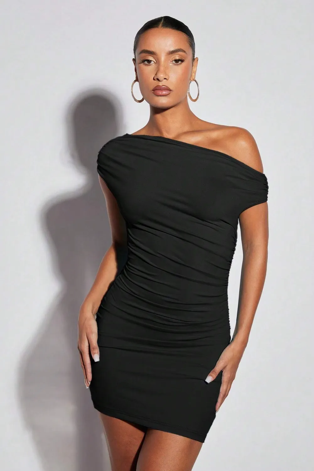 BAE Asymmetrical Neck Ruched Bodycon Dress