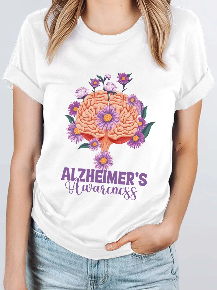 Women'S Alzheimer'S Awareness Round-Neck Short-Sleeved T-Shirt