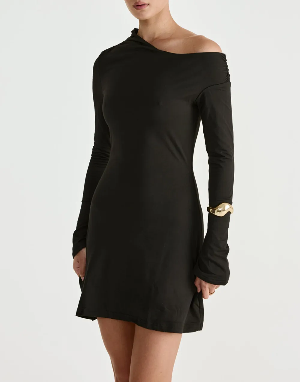 Designer Asymmetric Neckline Mini Dress