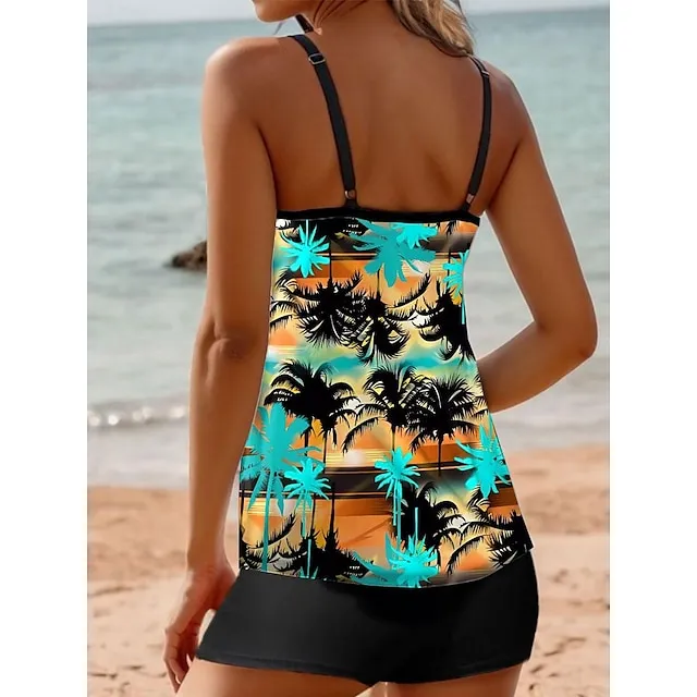 Women's Swimwear Tankini 2 Piece Swimsuit Palm Leaf Vacation Bathing Suits