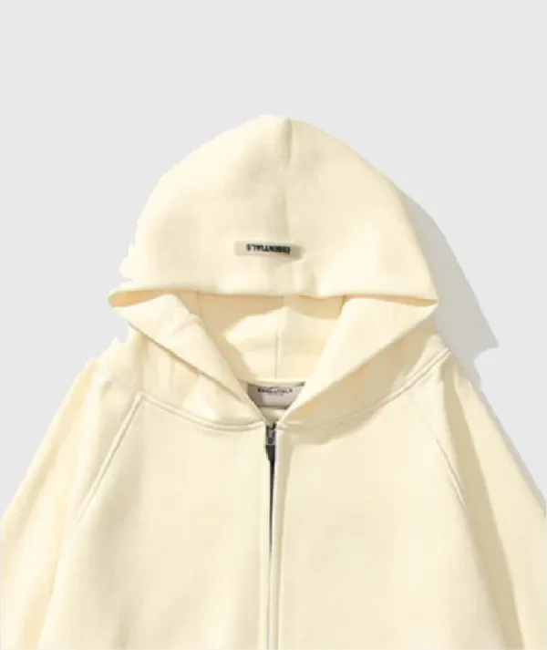 Reflective Print Zip-up Oversized Cream Hoodie