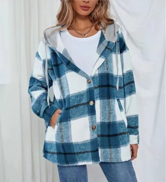 Plaid pattern open front casual sweater