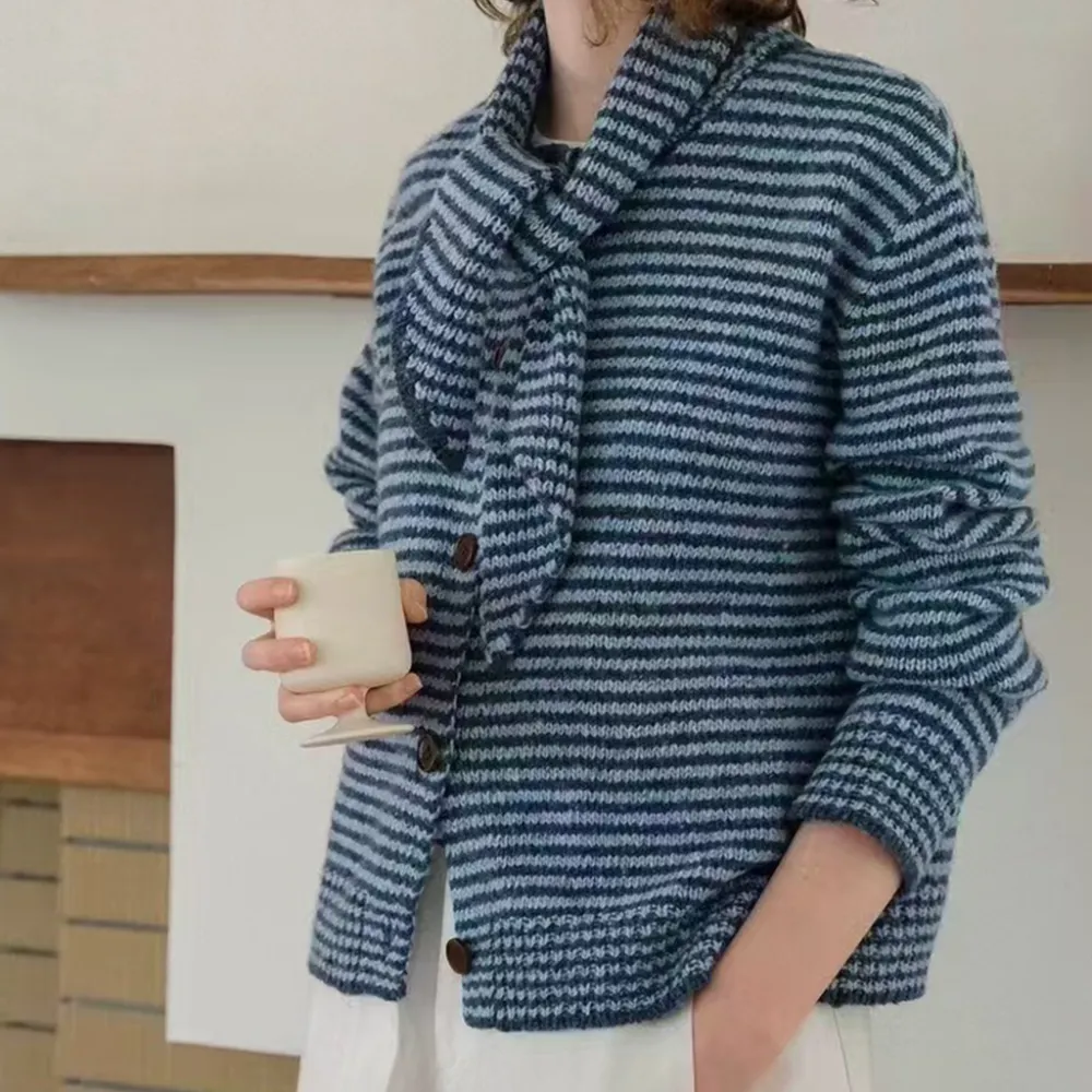Scarf Knit Striped Sweater