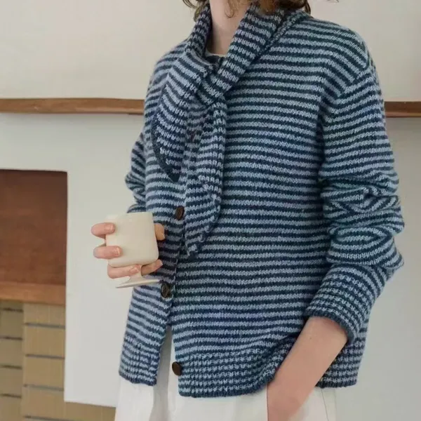Scarf Knit Striped Sweater