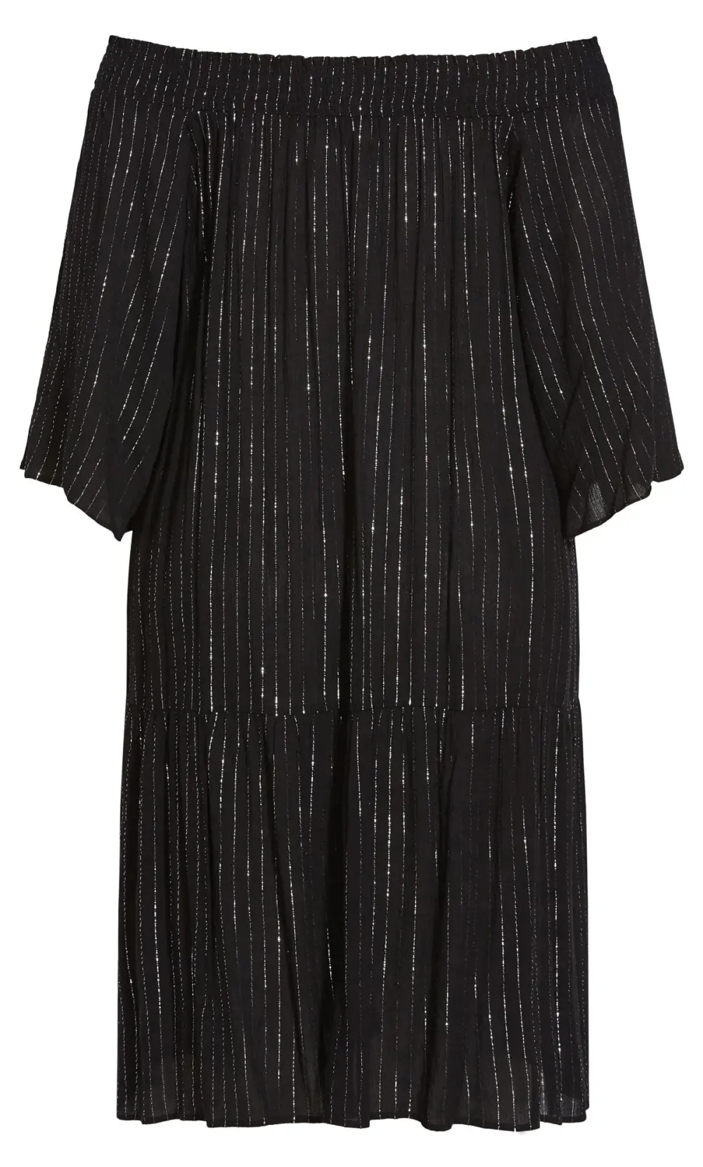 Evans Black Metallic Stripe Tiered Midi Beach Dress