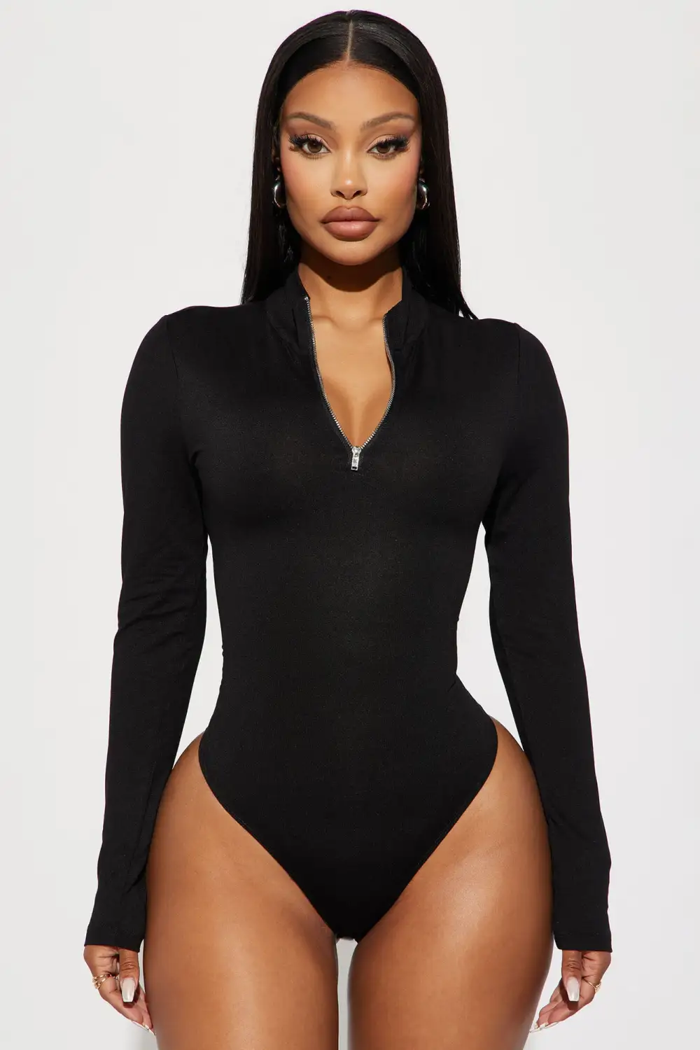 Safiya Zip Front Bodysuit - Black