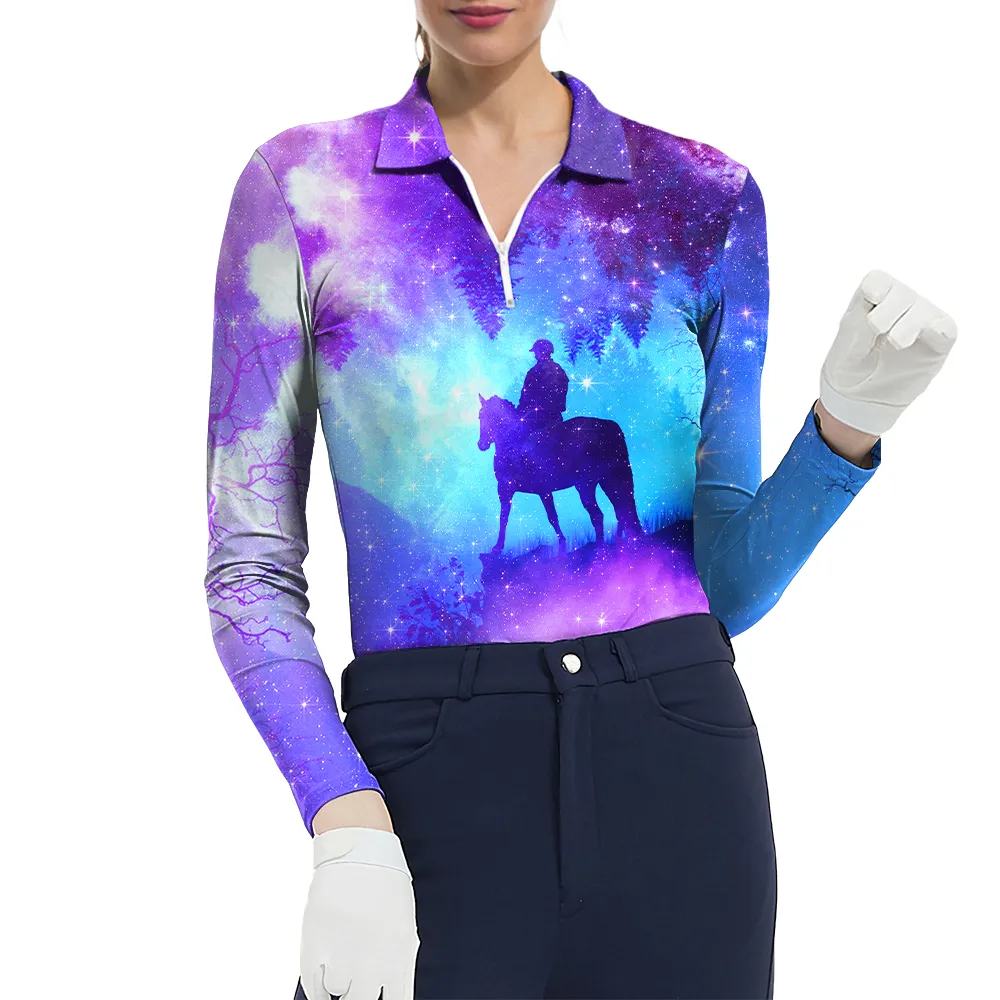 Women's Riding Style Horse Print Long Sleeve Casual Lapel Shirt
