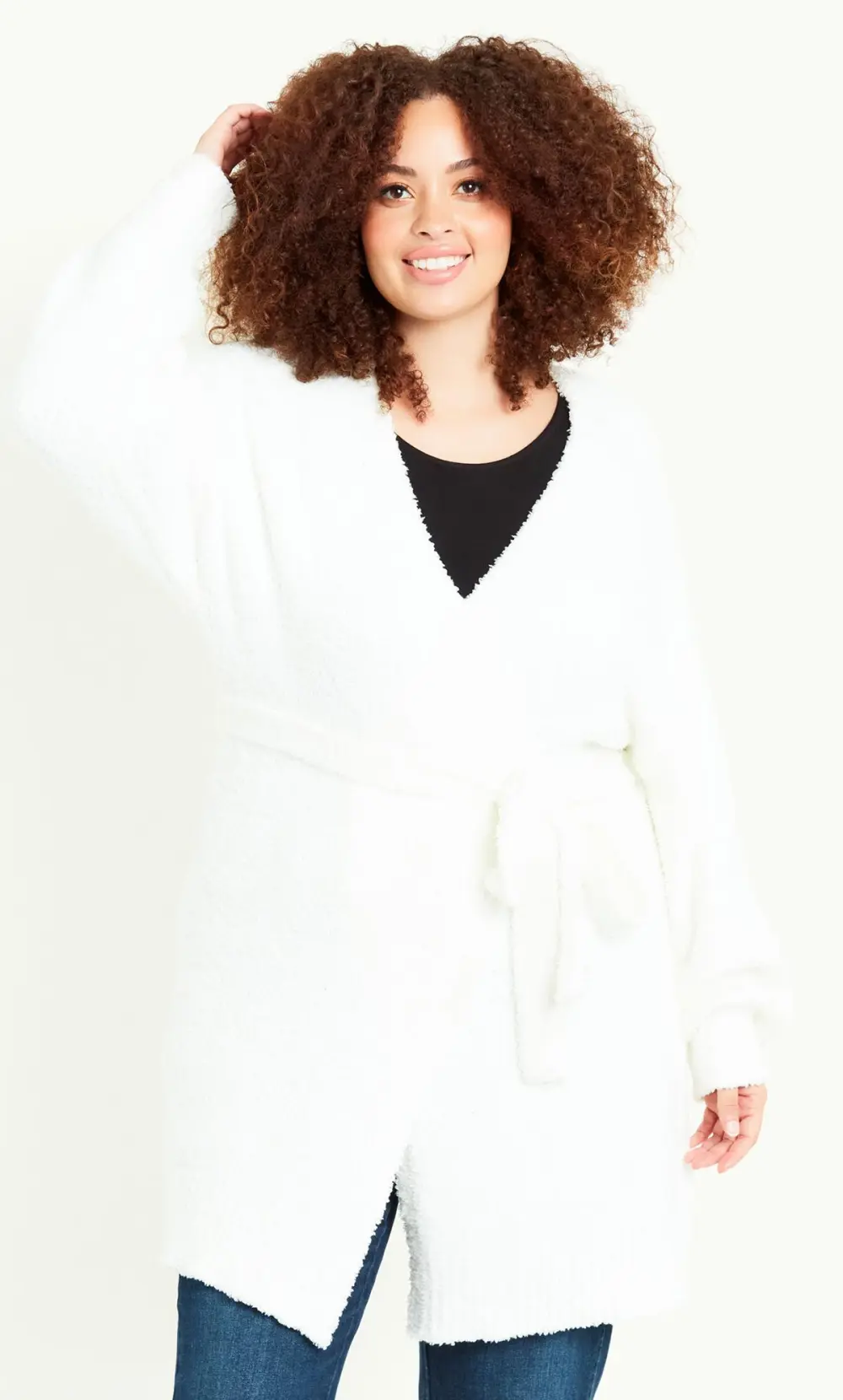 Evans Ivory Teddy Longline Cardigan