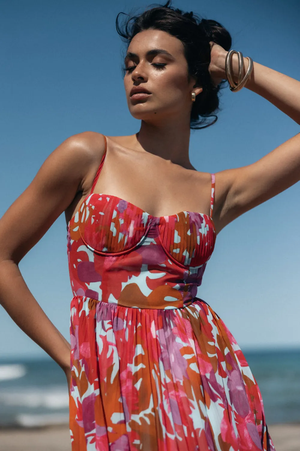 ACHANTI PLEATED MAXI DRESS - PINK AZALEA