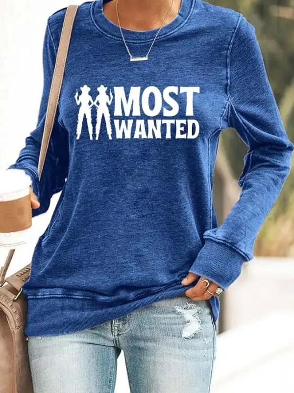 Retro Country Western Music Most Wanted Print Sweatshirt