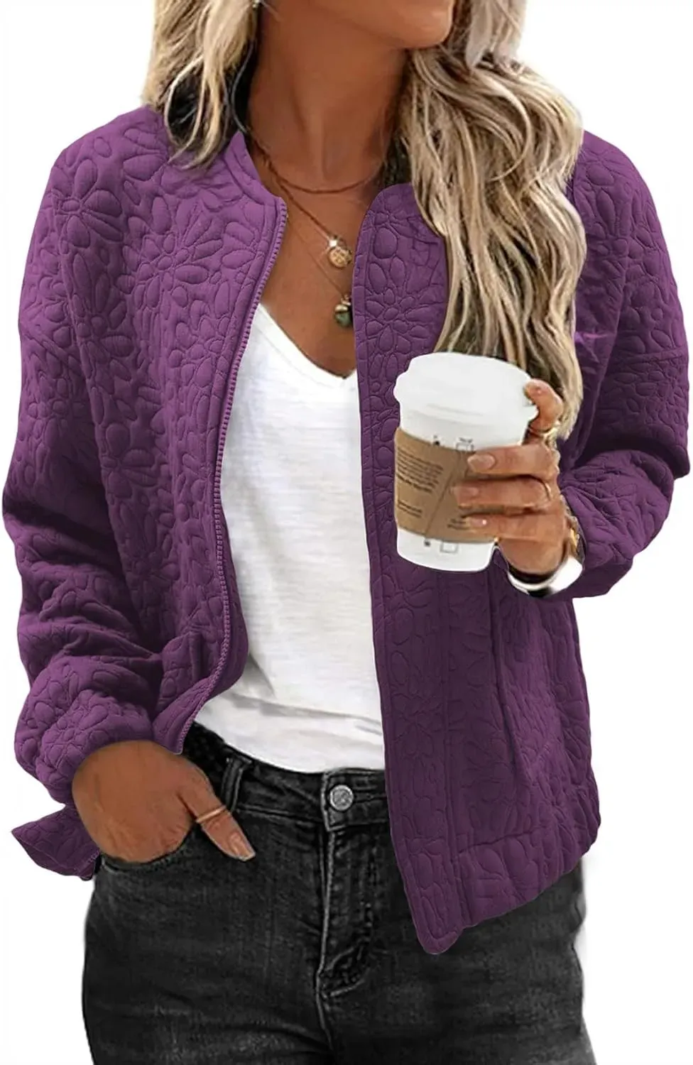 Jackets for Women Spring Fashion 2025 Cute Jacquard Coats Lightweight Zip Up Jackets Dressy Casual