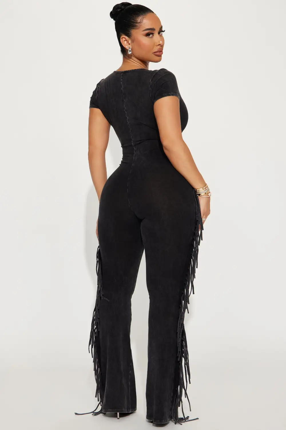 Carry Me Higher Fringe Jumpsuit - Black