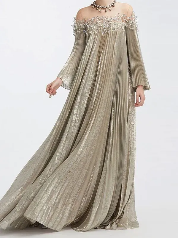 Oversized Pleated Shiny Maxi Dress