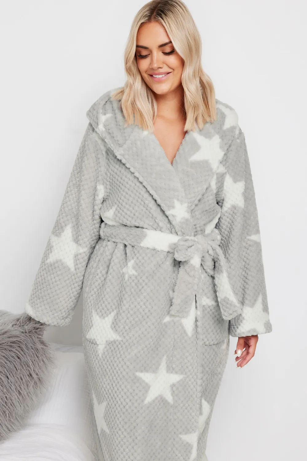 YOURS Curve Grey Star Honeycomb Dressing Gown