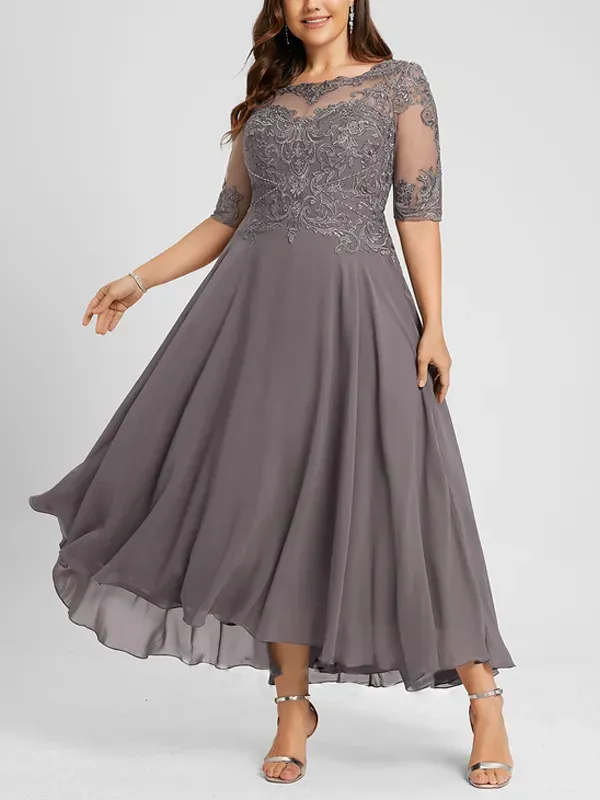 Asymmetric Chiffon Lace Maxi Dress