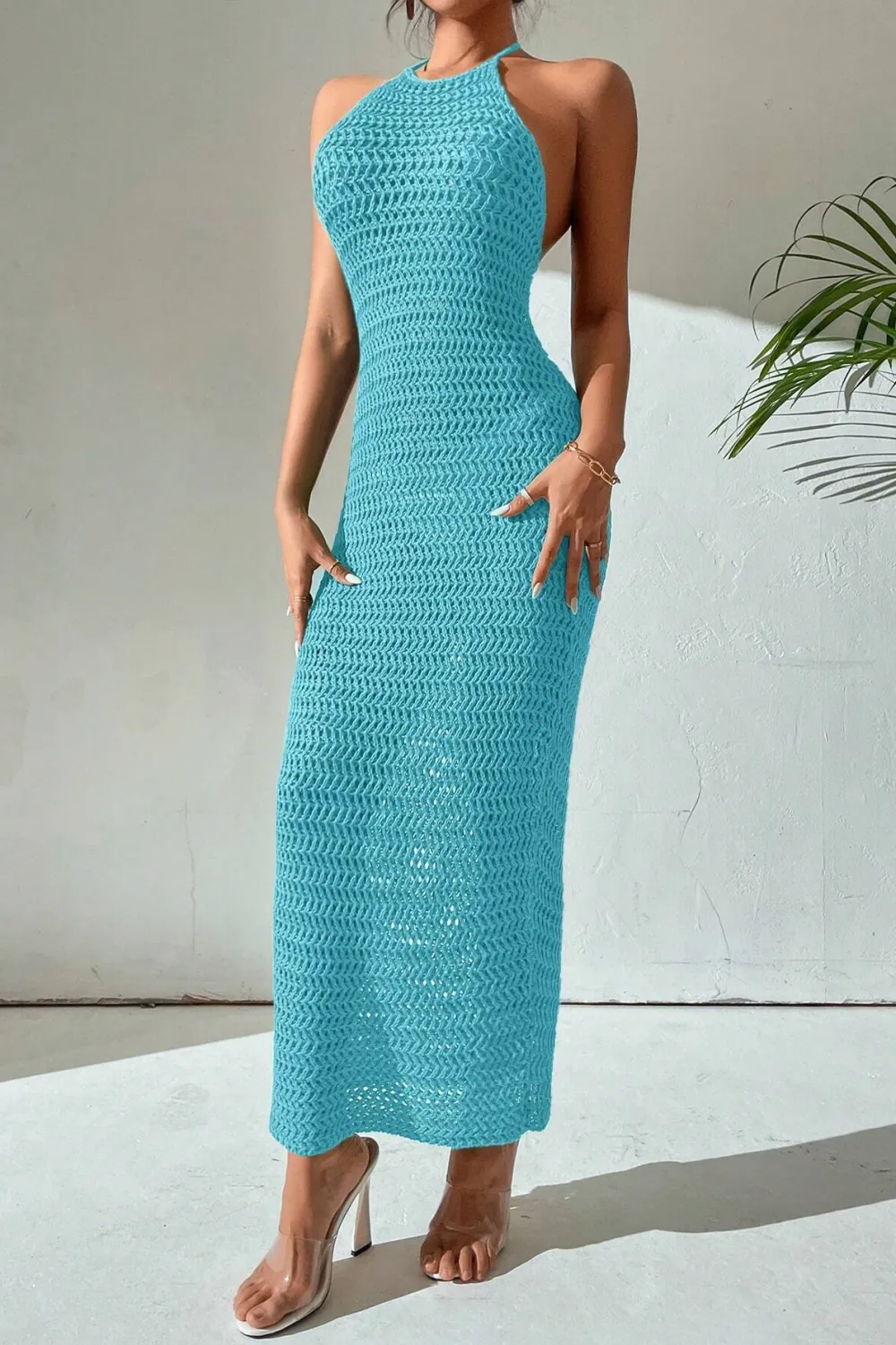 Crochet Backless Halter Neck Bodycon Dress