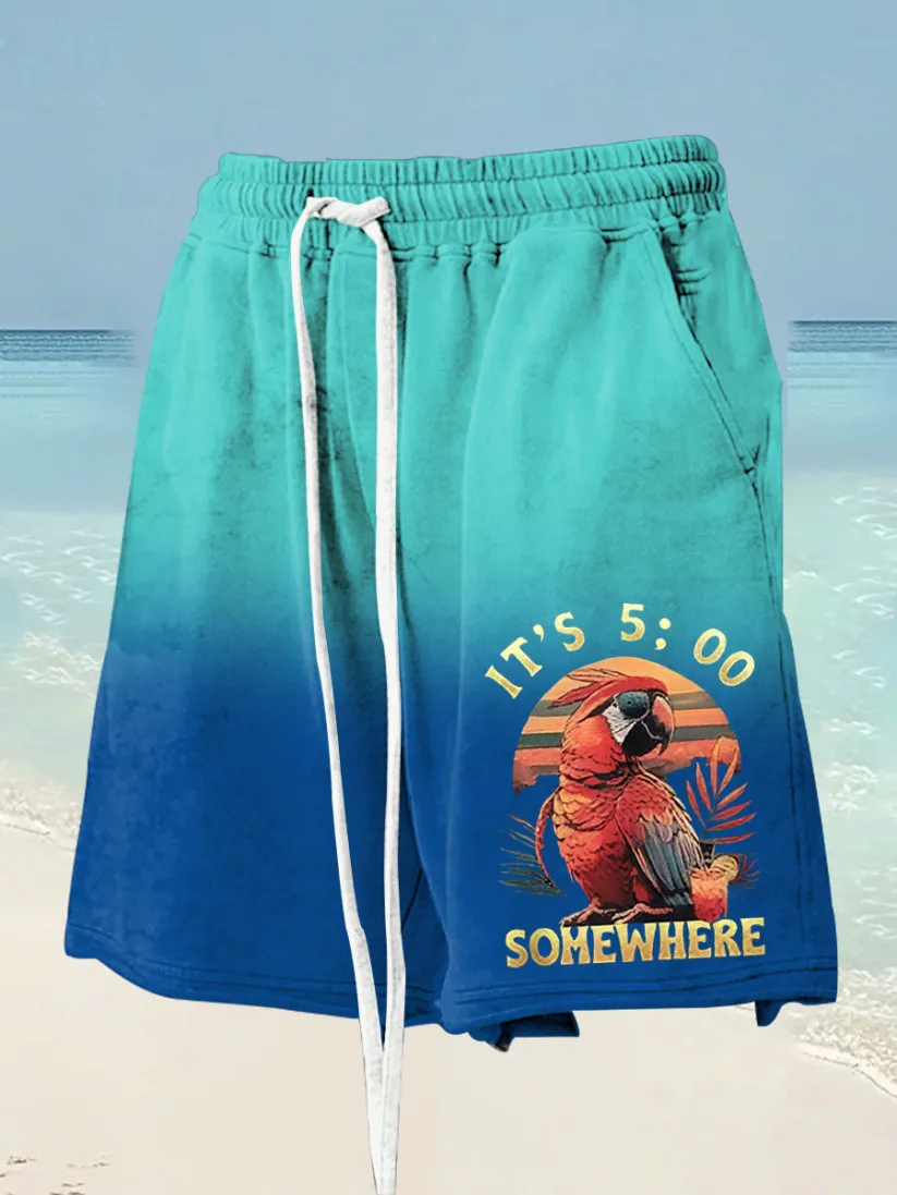 Women's Beach Vacation Parrot Print CottonLinen Shorts